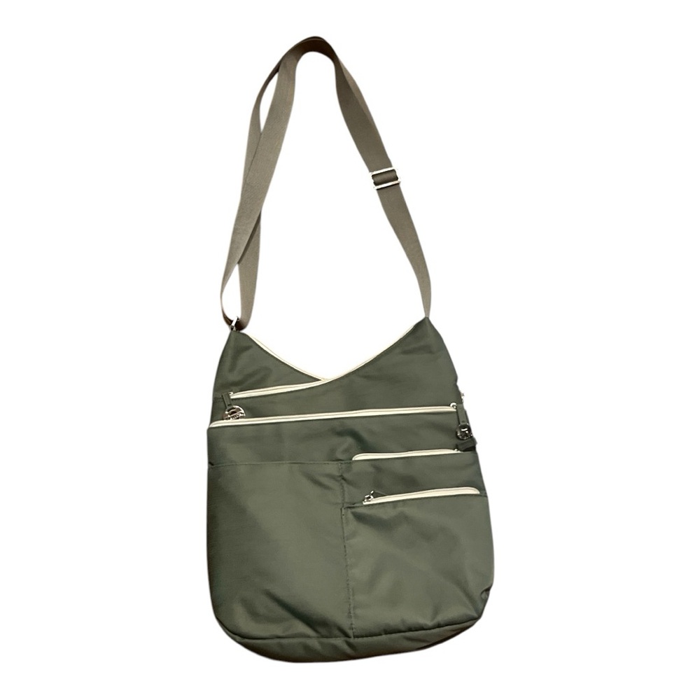 Travelon Anti-theft Crossbody Bag with 7 compartments green.